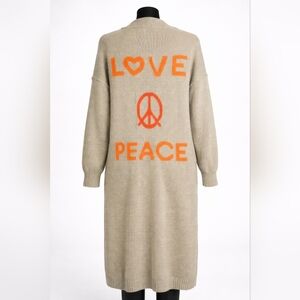 Beige Sweater Dress with Orange Love Peace Design
